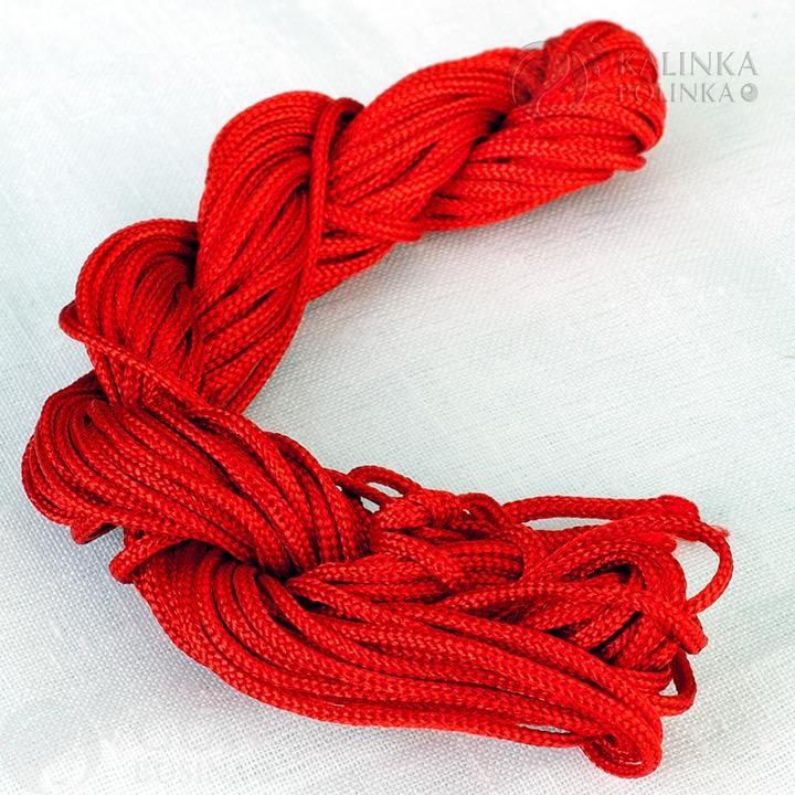 Красный нейлоновый шнур для браслетов Шамбала, 1мм толщина, длина 10м в пасме, ярко-красный цвет для изготовления украшений.