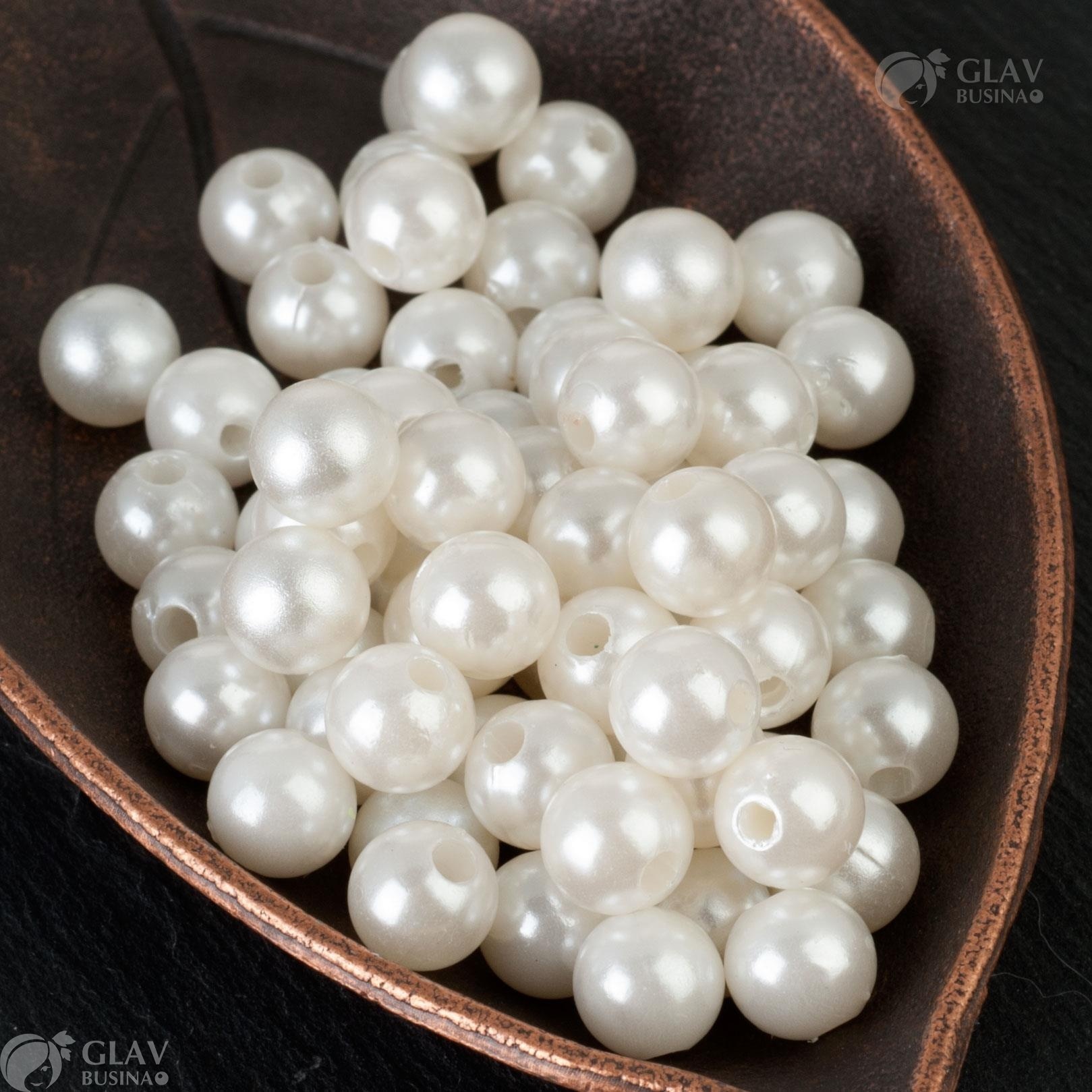 ОПТ (500 бусин) Акриловый жемчуг, цвет слоновой кости, диам. 8мм, отв-е 2.2мм.