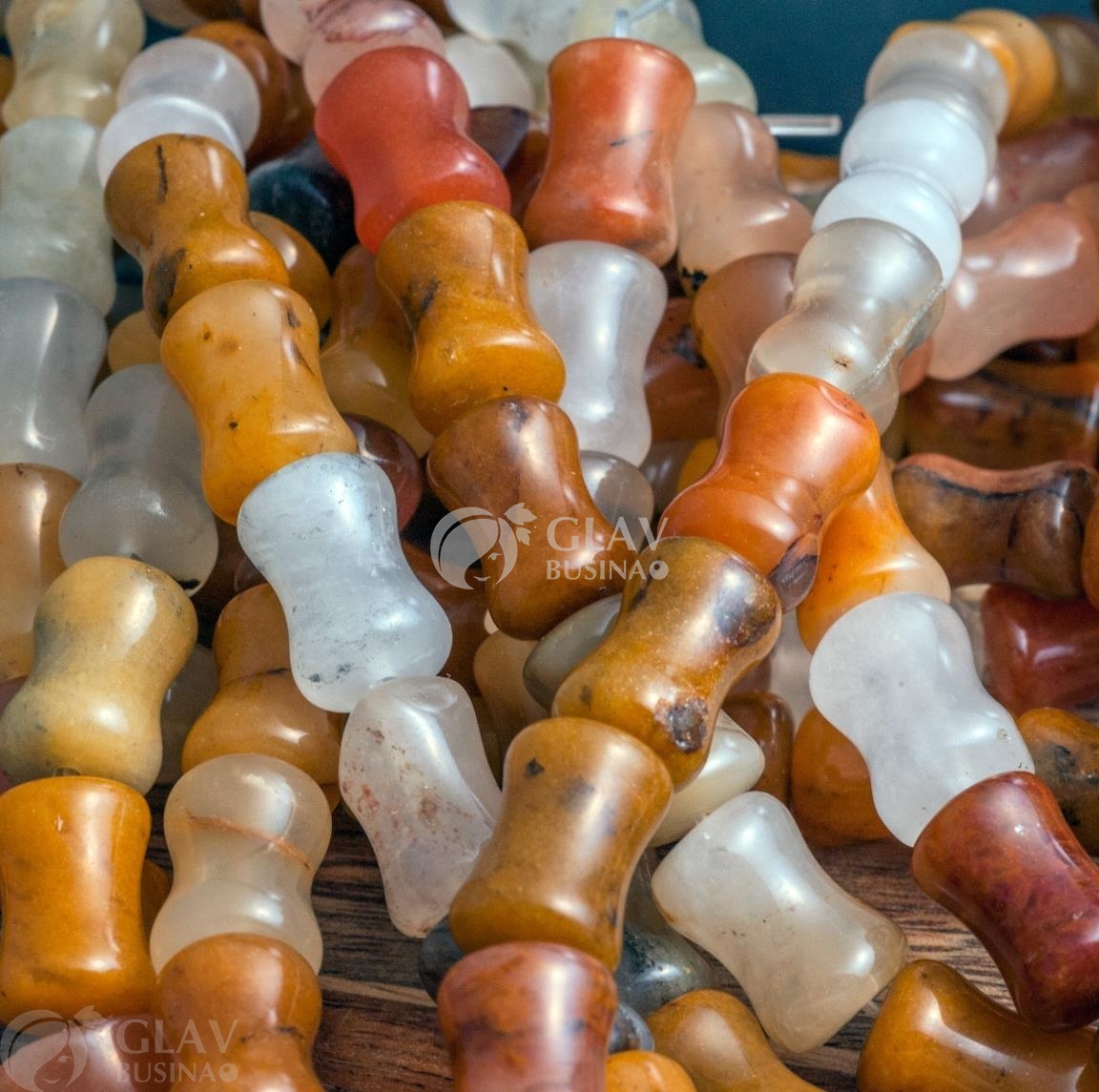 ОПТ (100 бусин) Агат, гладкая бусина толстый бамбук, р-р 12х8х6,5мм, отв 1мм.