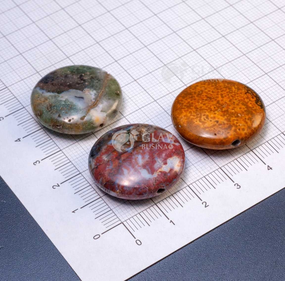 Кружевной агат, бусина плоская круглая с естественными неровностями, р-р 25х9мм, отв. 1,2мм.