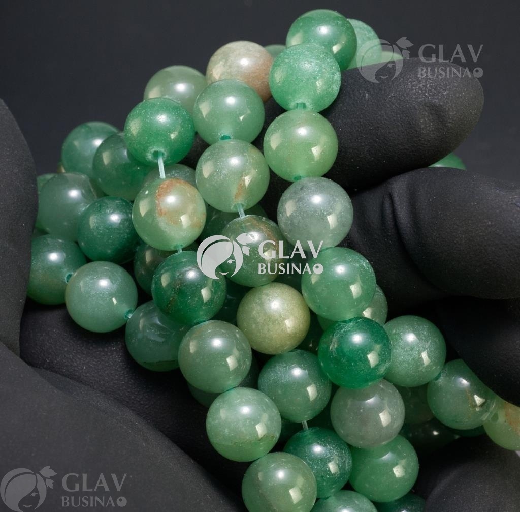 ОПТ (10 ниток) Нитка бусин зеленого авантюрина, диам. 10мм, отв-е 1мм, 37 см / 37 бусин.