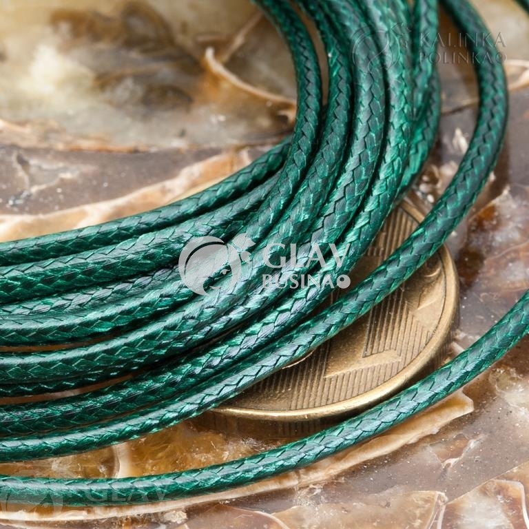ОПТ (100 метров) Шнур вощёный полиэстровый глянцевый, цвет изумрудный зеленый, толщина 2мм.