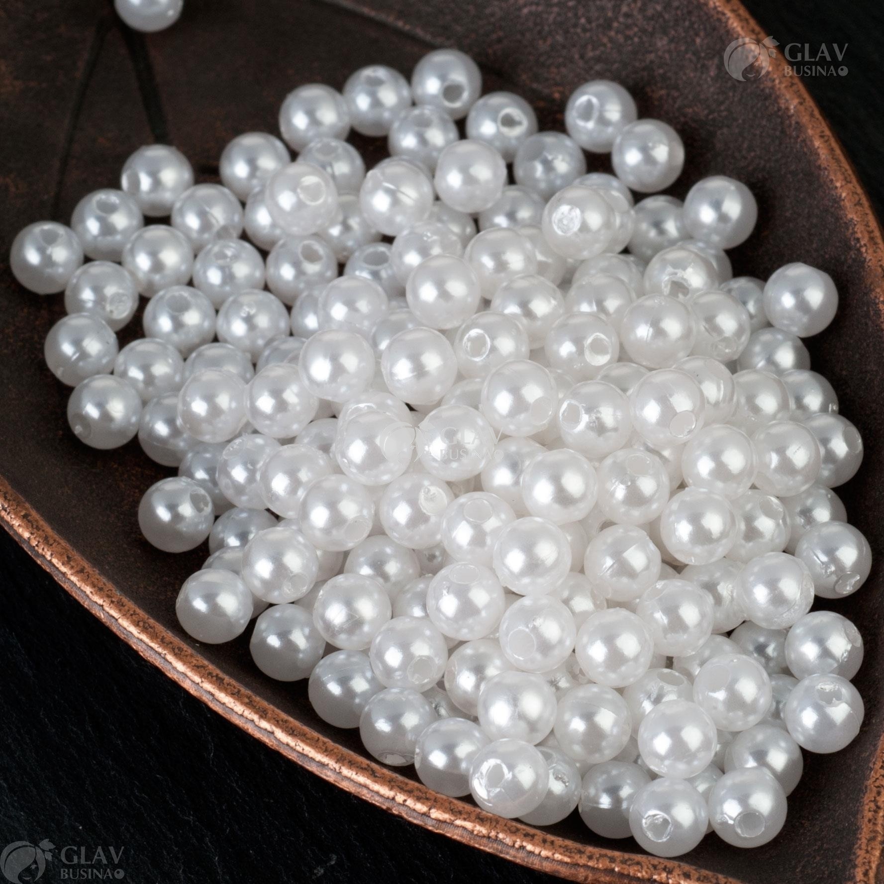 ОПТ (10000 бусин) Акриловый жемчуг, цвет белый, диам. 5мм, отв-е 1.5мм.