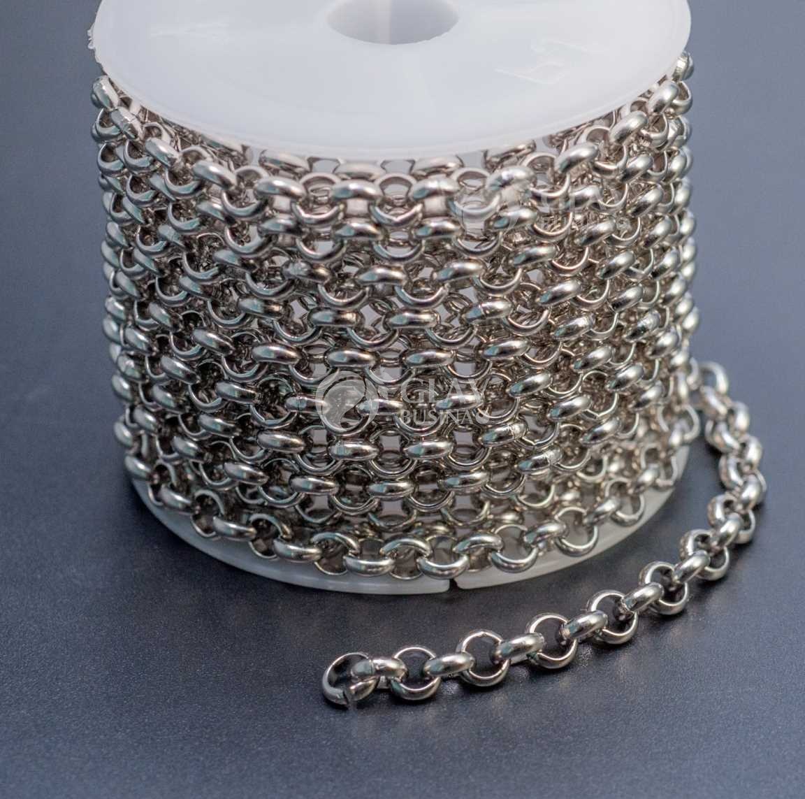 Цепочка круглая якорная, 5х5х1.7мм, не паяная, нерж. сталь, цвет стальной, катушка 3 м.