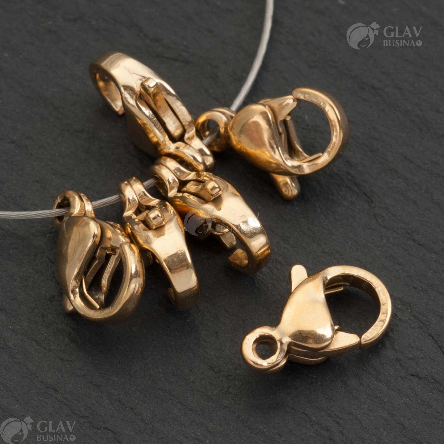 ОПТ (20 шт) Карабин из хирургической стали, длина 9мм, цвет золото.