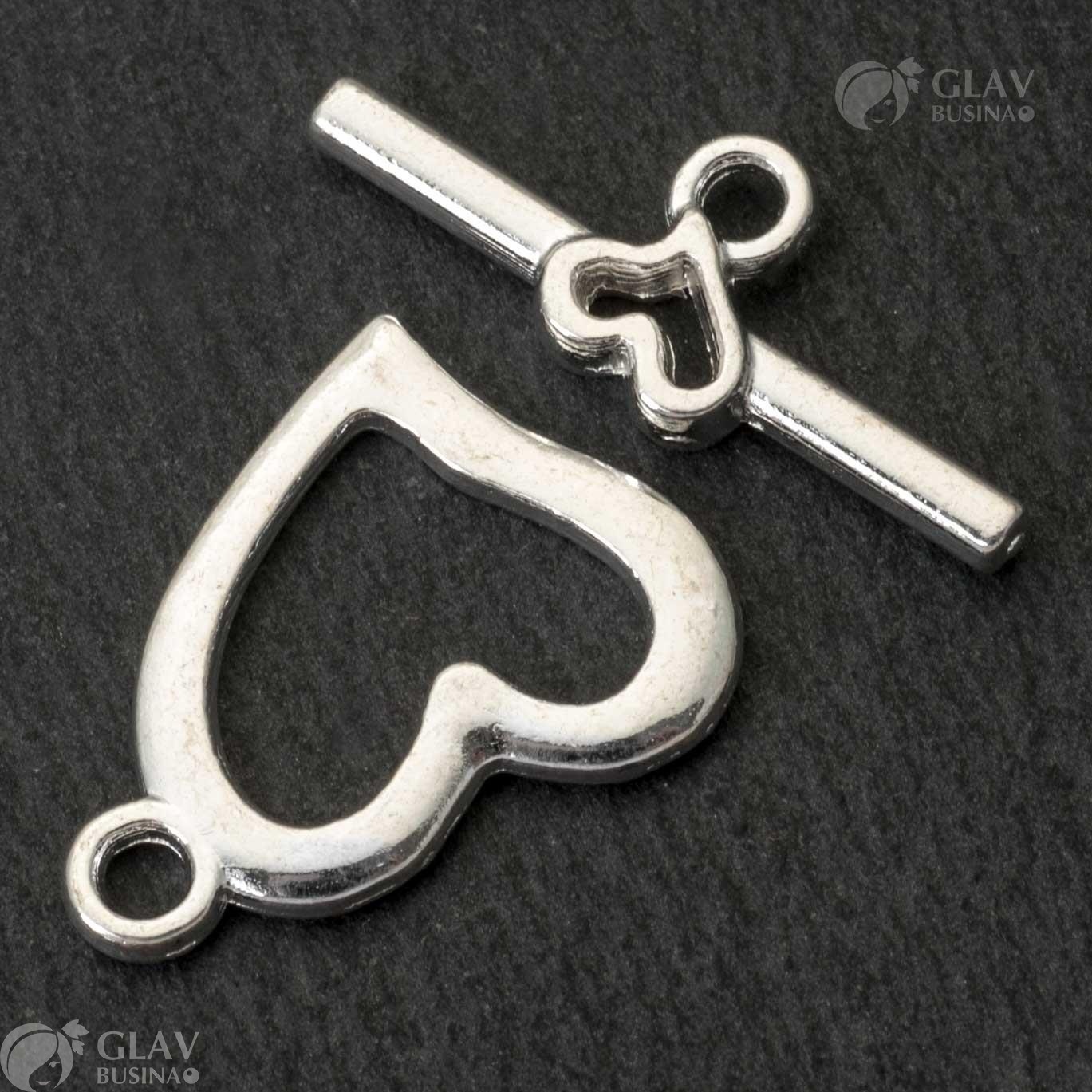 ОПТ (20 шт) Замок-тоггл Сердце, кольцо 19х15мм, палочка 22х9мм, отв-я 2мм, цвет серебро.