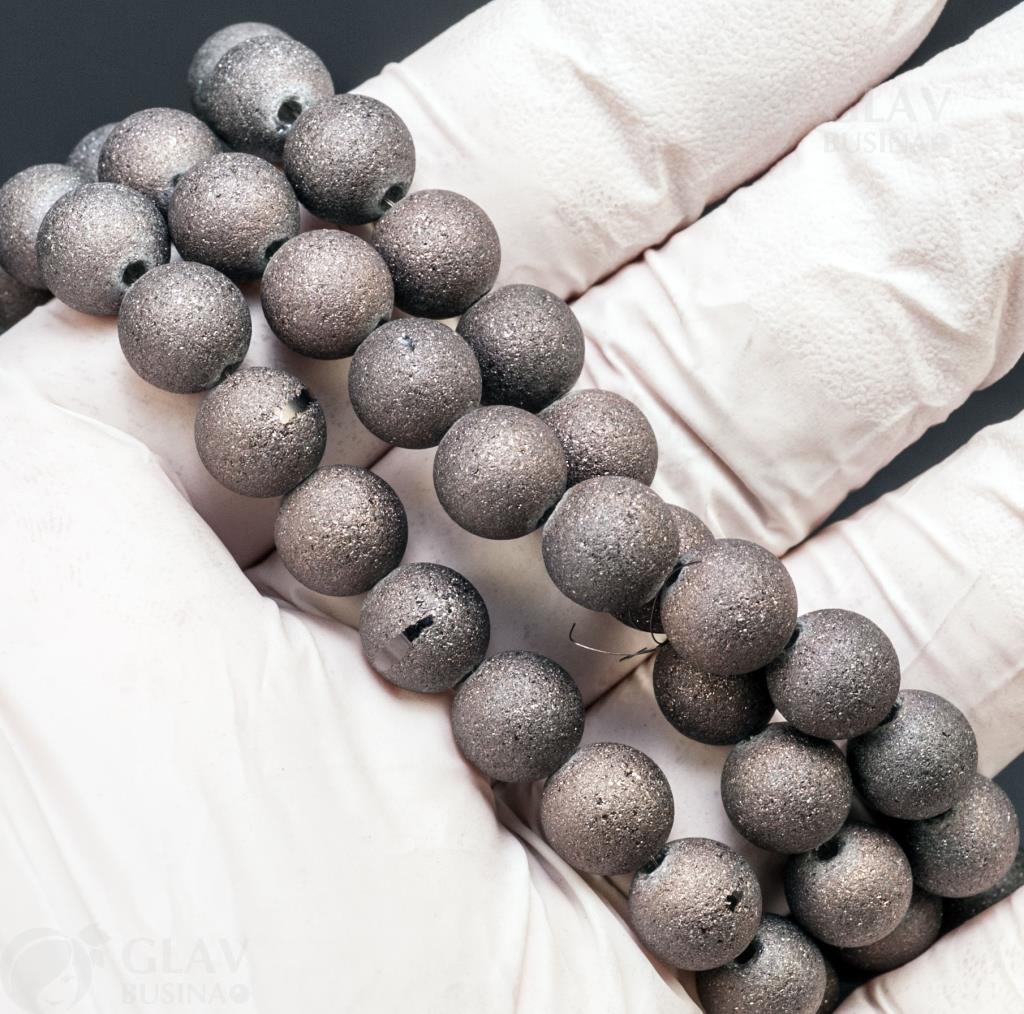 Стеклянные бусины с эффектом сияния, серые, диам. 8мм, отв-е  1.5мм, нитка 19 см / 23 бусины.
