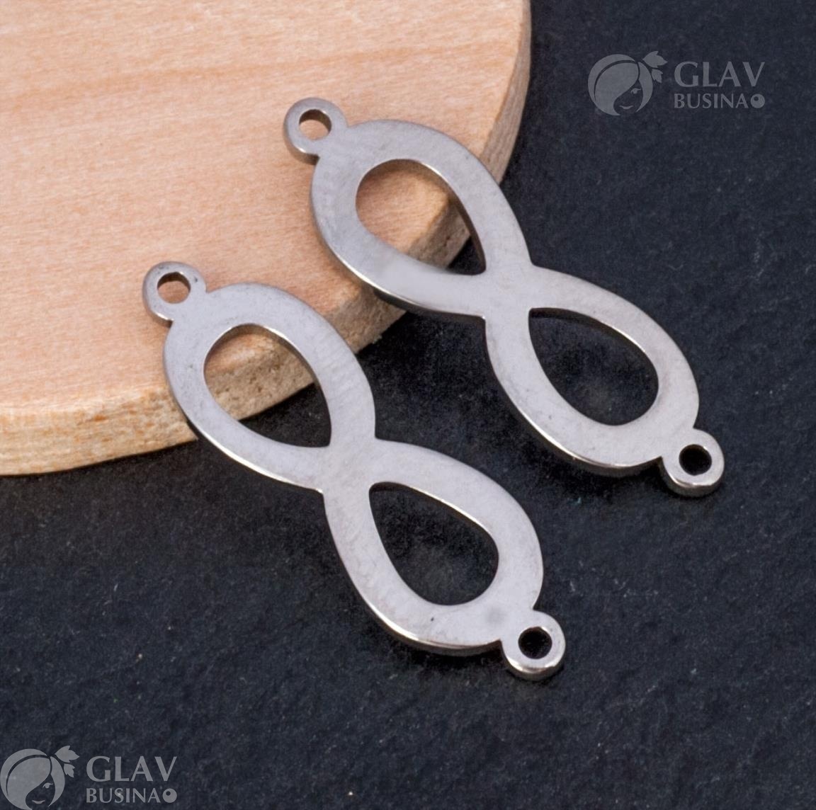 ОПТ (20 шт) Коннектор 1/1 Бесконечность,  из хиругрической стали, р-р 22.5х7х1мм, отв-я 1мм,  цвет натуральный.