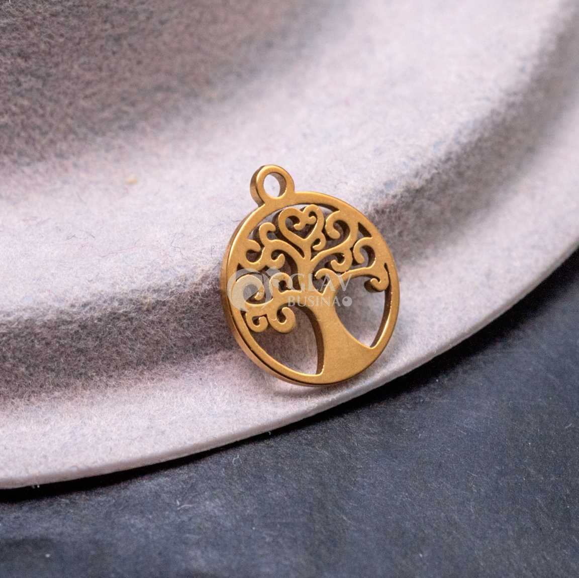 Деревце, стальная подвеска, натуральная позолота 18k, р-р 12х10х0.8мм, отв-е 1мм.