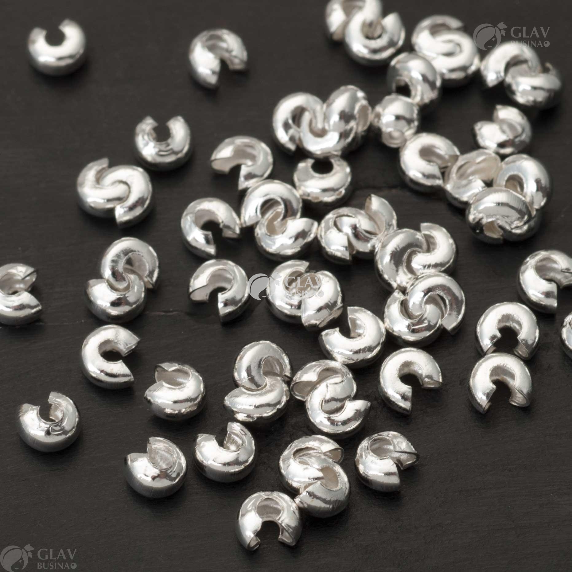 ОПТ (1500 шт) Шапочки для кримпов железные под кримп до 1.6мм, диам. 3мм, отв-е 1.2-1.5мм, цвет серебро.