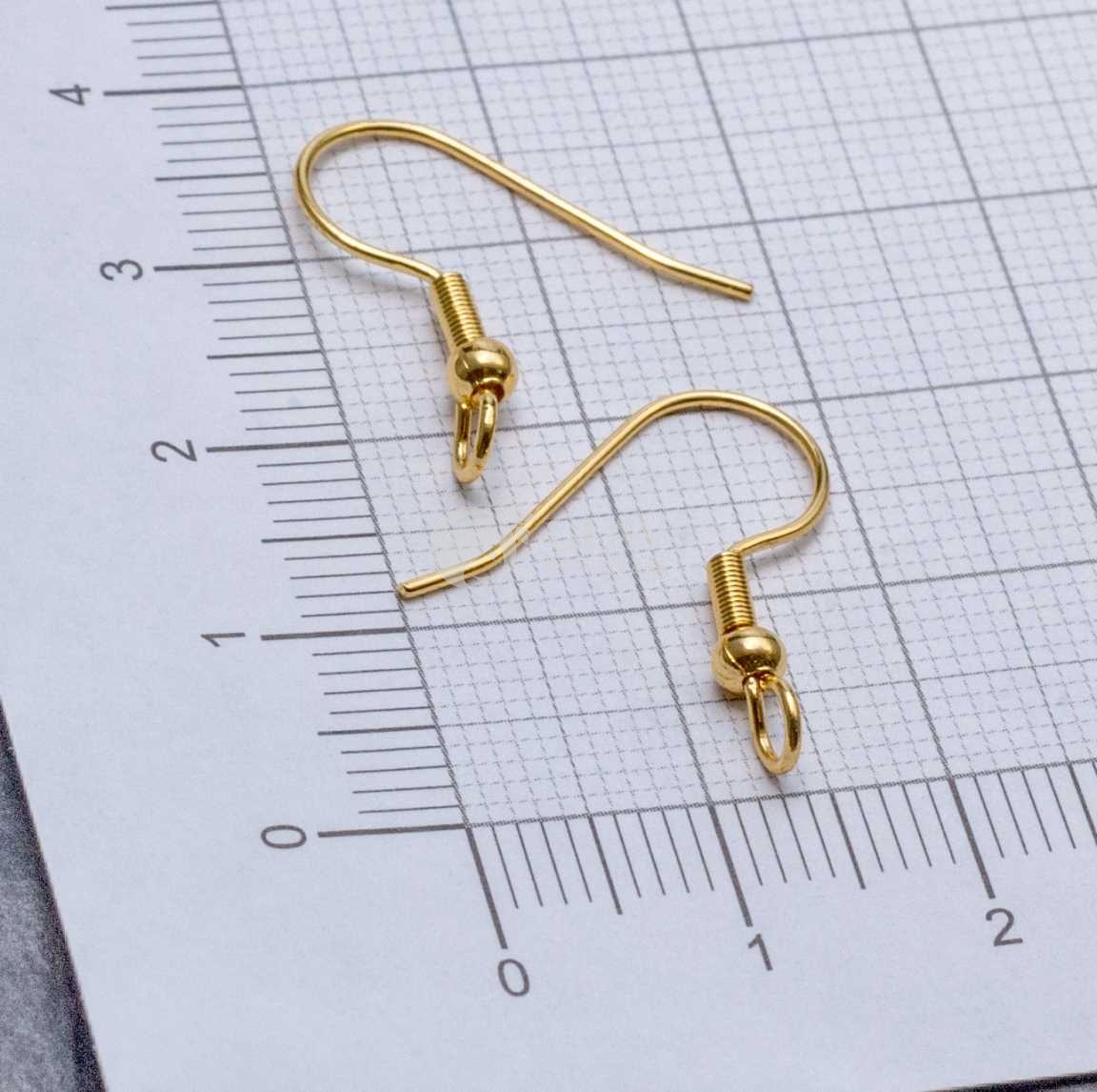 Швензы-крючки стальные с шариком и пружинкой и перпендикульрной петелькой 2.5мм, натуральная позолота 18K, р-р 21х0.7мм.