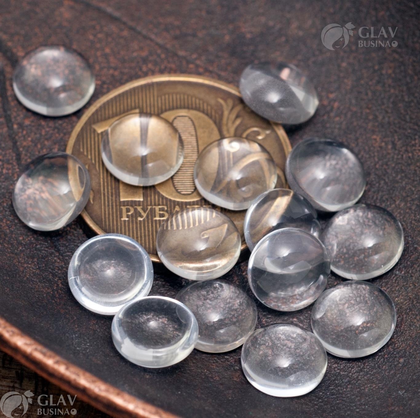 ОПТ (100 шт) Кабошоны стеклянные, прозрачные, круглые, р-р 7.5-8х3.5мм.