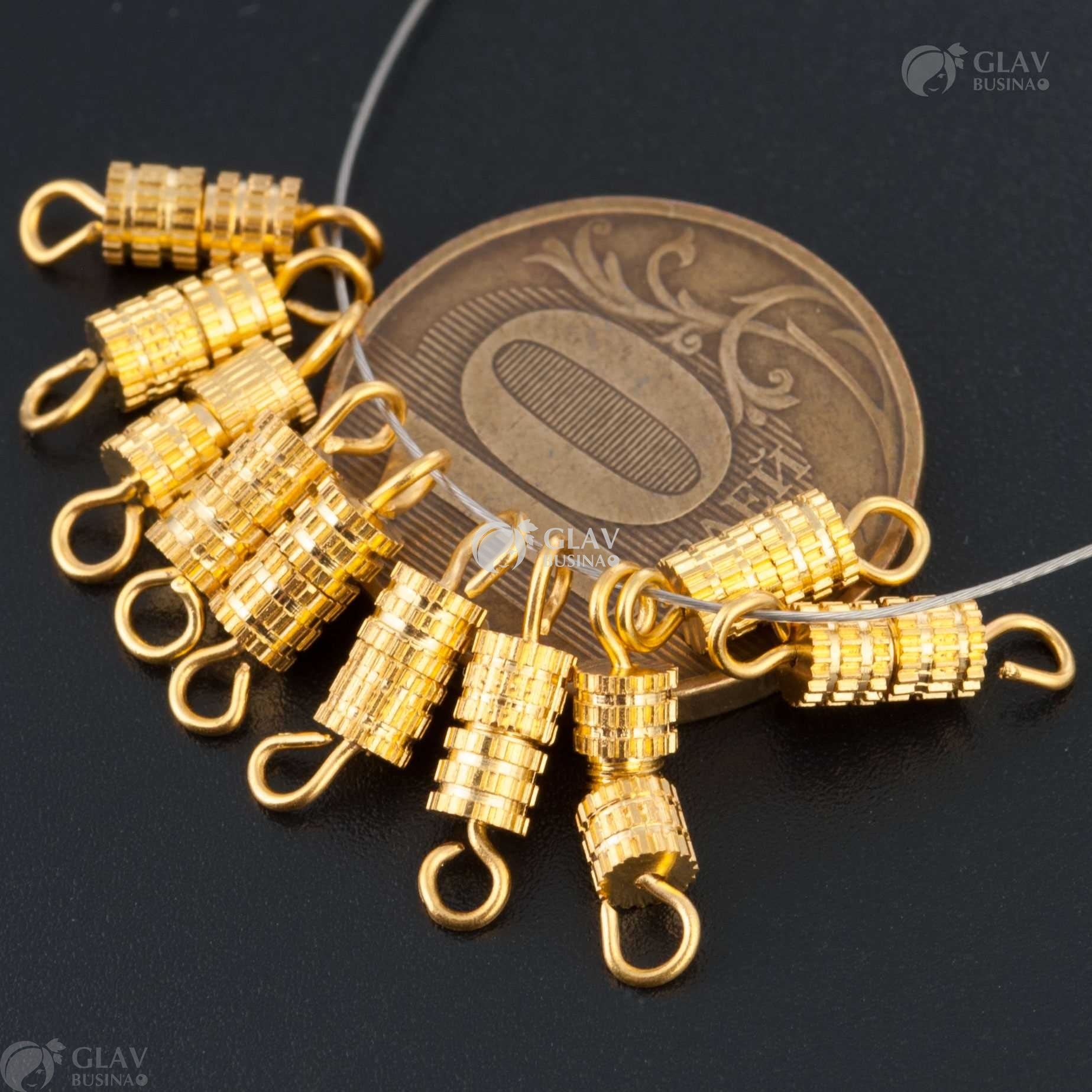 ОПТ (250 шт) Замочки винтовые классические латунные, р-р 7х4мм, общ. длина 15мм, отв-я 2мм.цвет желтое золото.