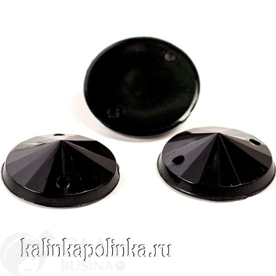 Акриловые пришивные стразы черного цвета, круглые 12х4.2мм, упаковка 15 штук.