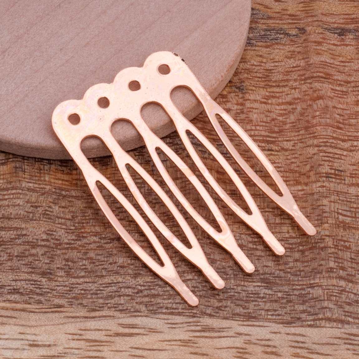 ОПТ (20 шт) Основа для гребня с 4 отверстиями, 5 зубцов, железо, р-р 27х40х0.4мм, цвет розовое золото.