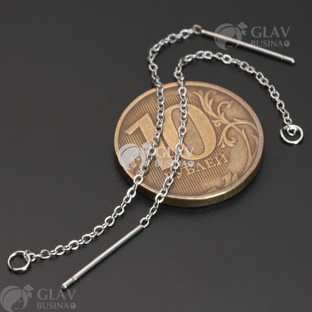 ОПТ (50 пар) Швензы-протяжки из хирургической стали, цепочка паяная, р-р 60х0.7мм и штифт 15мм., колечко 4х0.5мм.