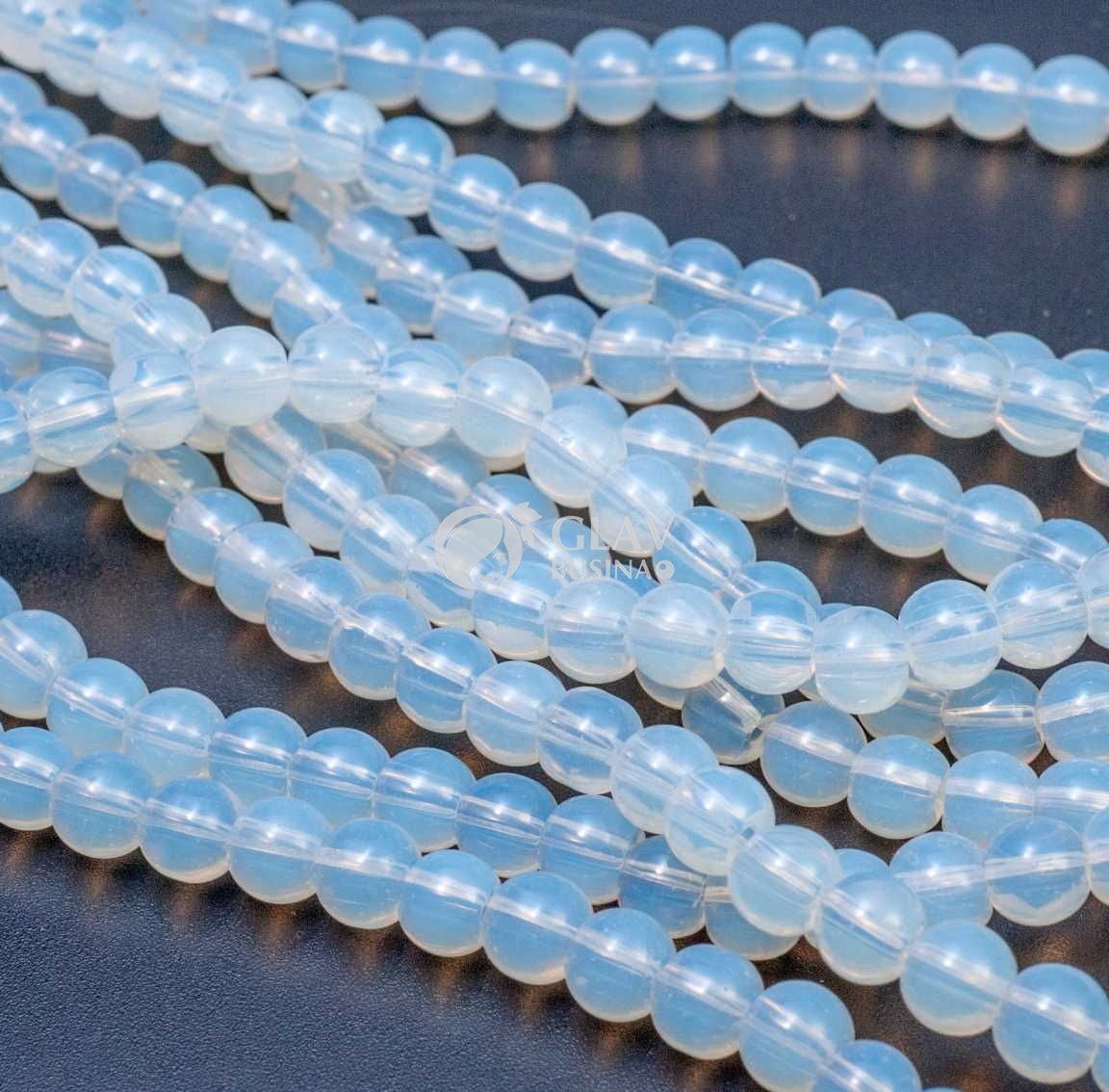 ОПТ (200 бусин) Бусины-шарики диам. 6 мм из прозрачного стекла, цвет молочно-белый, отв-е 1мм.