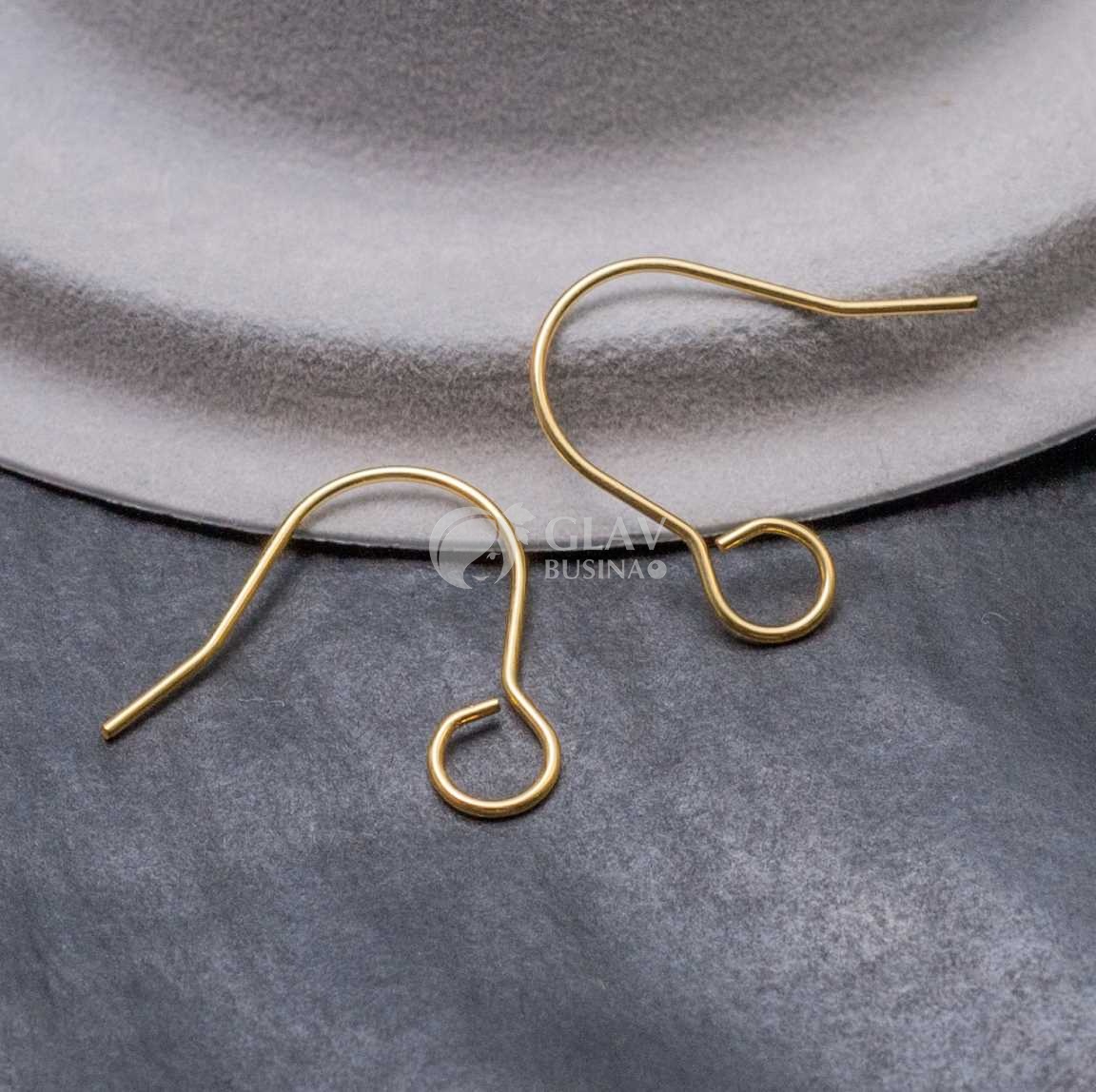Швензы-крючки, р-р 18х0.7мм, отв-е петли 4мм, натуральная позолота 18Kе, хирургическая сталь.