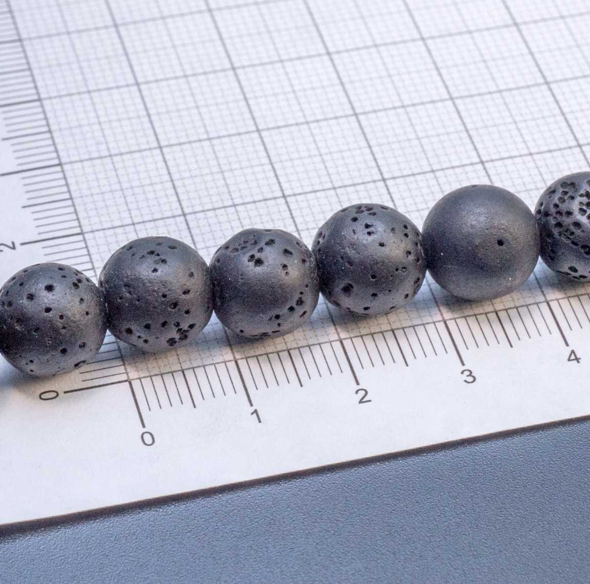 Бусины из черной лавы, шар 10мм, отв-е 1мм, малое количество пор.