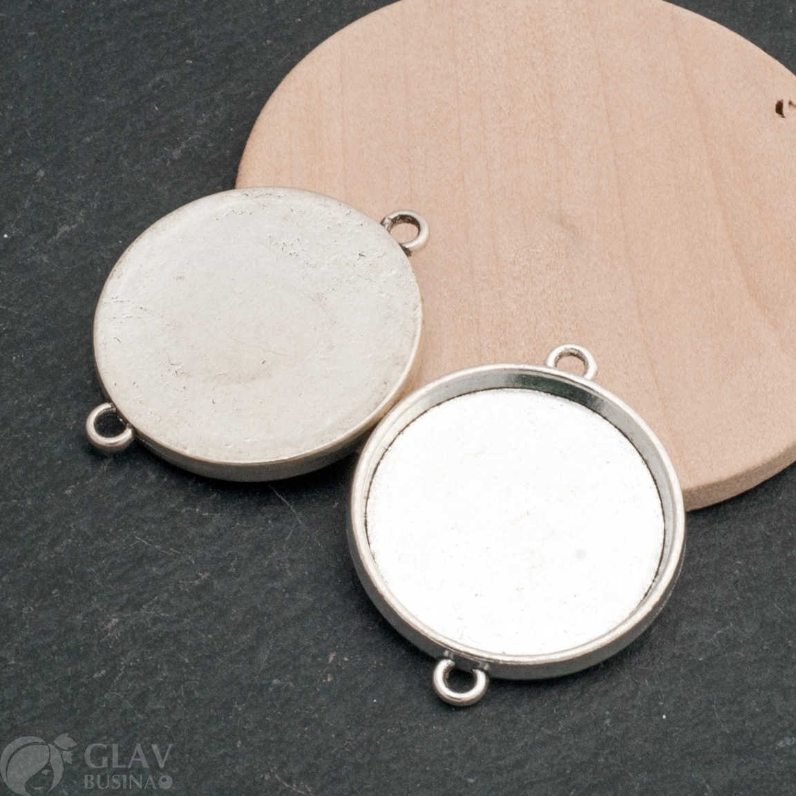 ОПТ (10 шт) Коннектор с сеттингом под кабошон 25мм, сплав, цвет чернёное серебро, 36х28х3мм, отв-я 2мм.