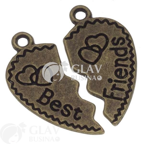 ОПТ (100 наборов) Подвески для друзей бронза Best friends, размер 20х24мм, цена за 1 комплект