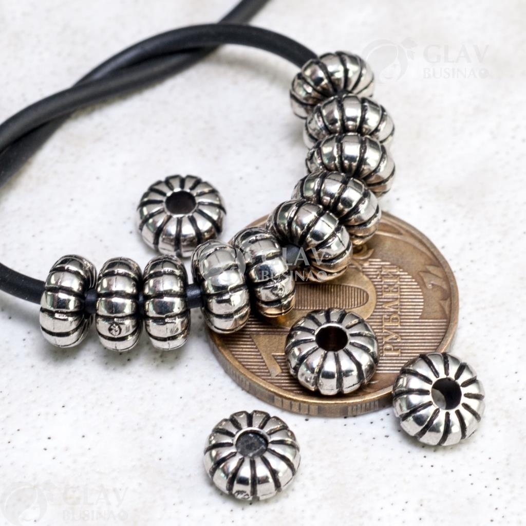 ОПТ (2000 бусин) Бусины из металлизированного пластика (CCB), рондели, р-р 8х4мм, отв-е 2мм, цвет античное серебро.