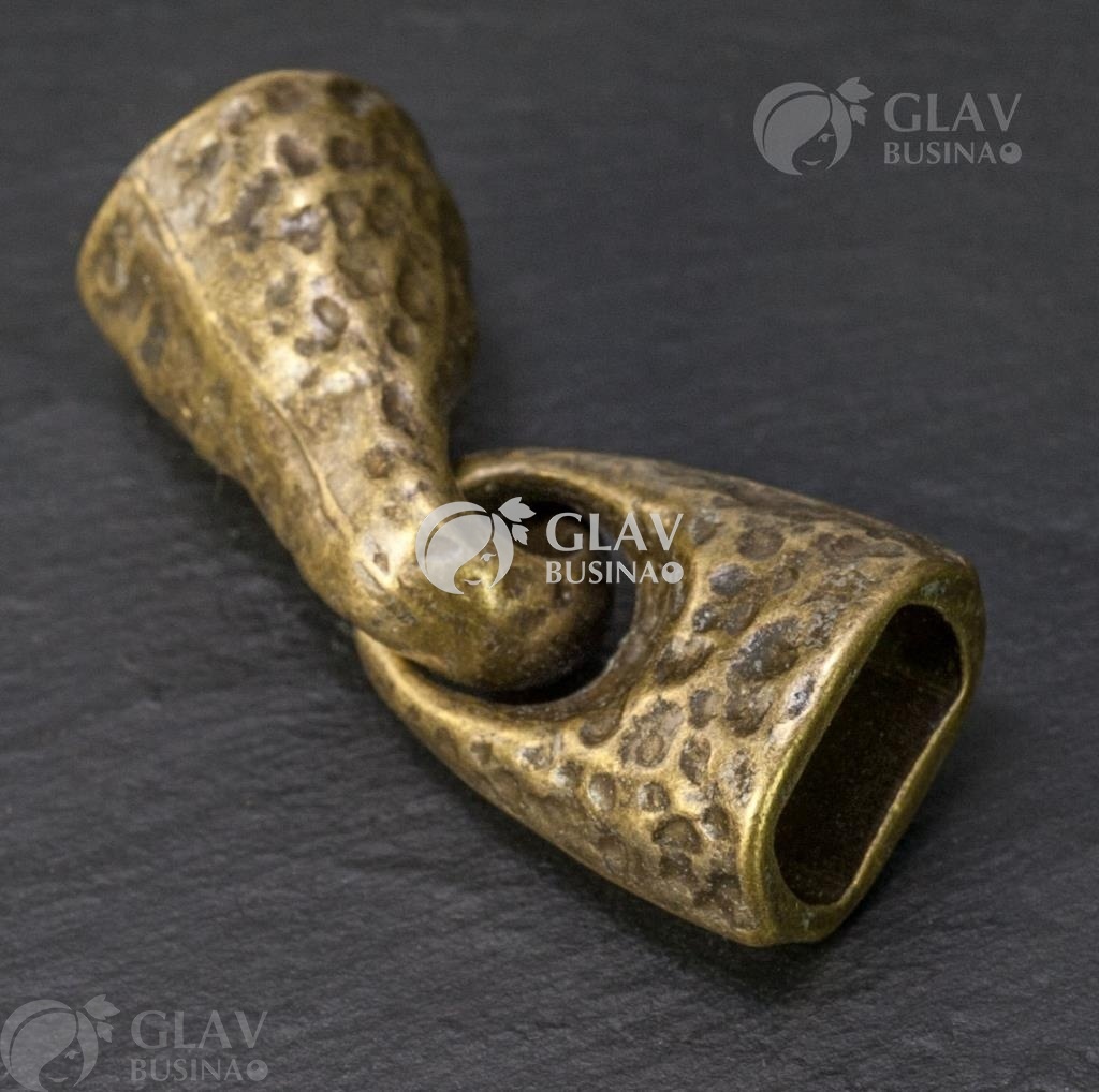 ОПТ (50 шт) Застежка крючок для браслета, бижутерный сплав, общая длина 35мм, отв-я 9.7х6.4мм, цвет бронза.