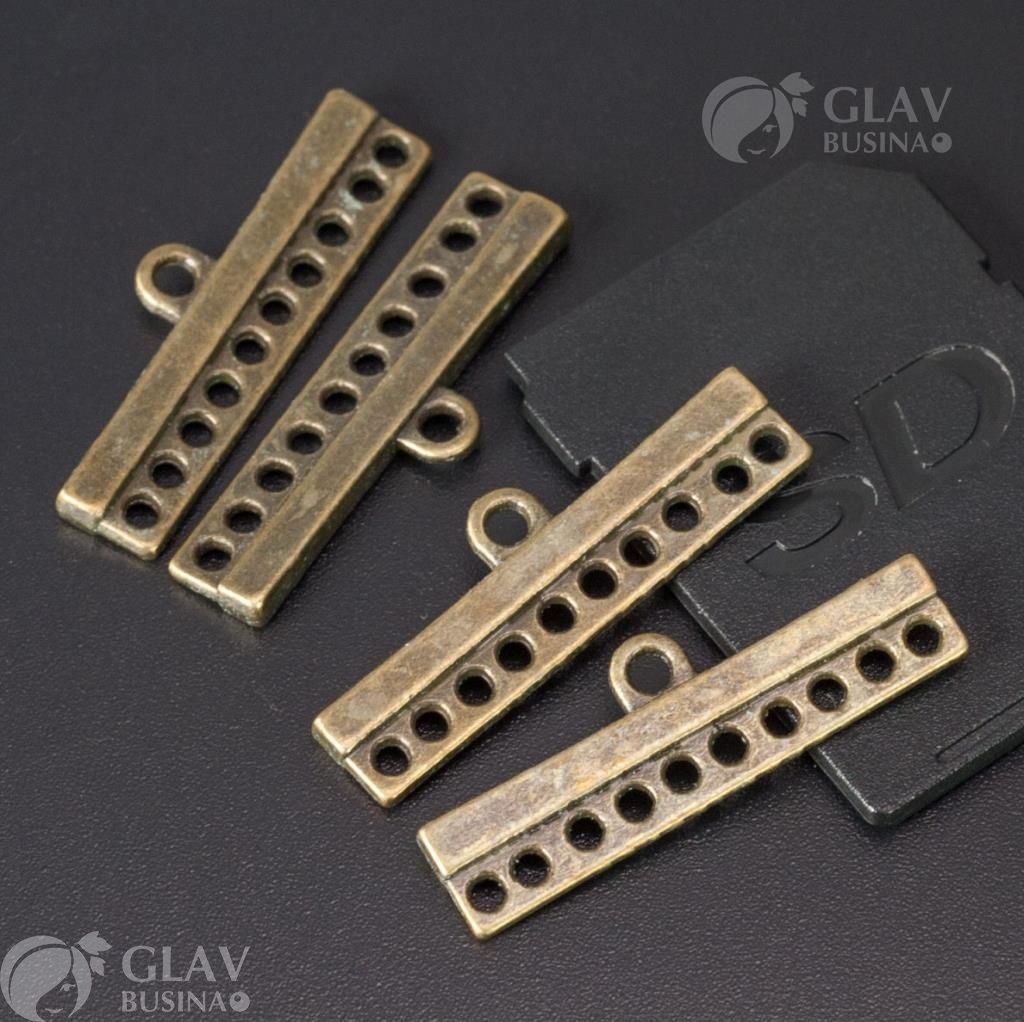 ОПТ (15 шт) Коннектор 1/10 из бижутерного сплава, р-р 9х28х2.5мм, отв-я 1.5 и 2 мм, цвет бронза.