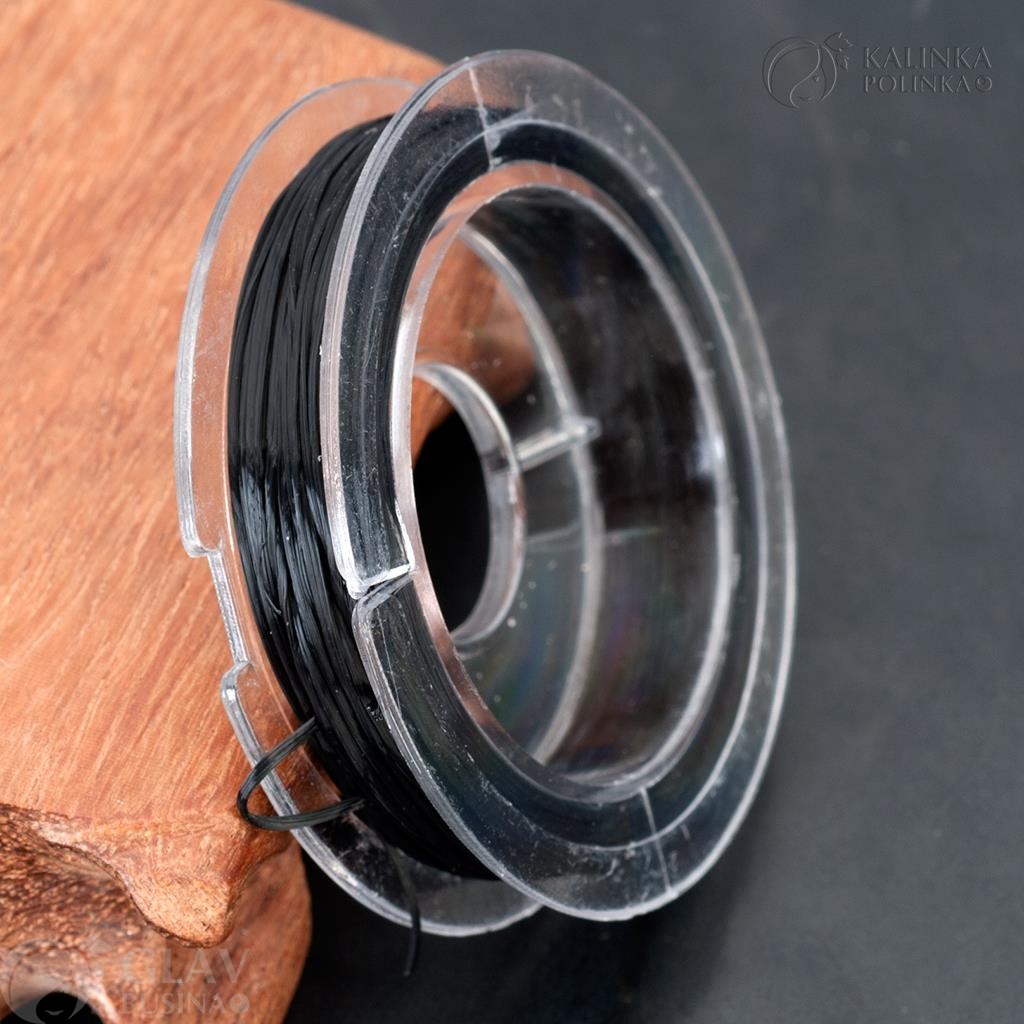 Черная эластичная резинка для браслета из спандекса, 1мм толщина, 9м длина, волокнистая текстура, на катушке.