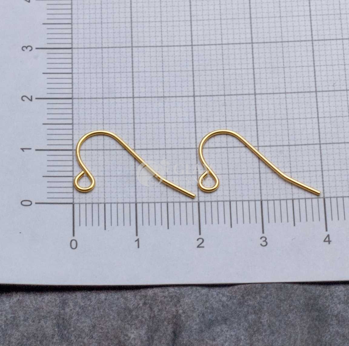 Швензы-крючки, р-р 19х0.7мм, отв-е 2 мм, натуральная позолота 18K хирургическая сталь.