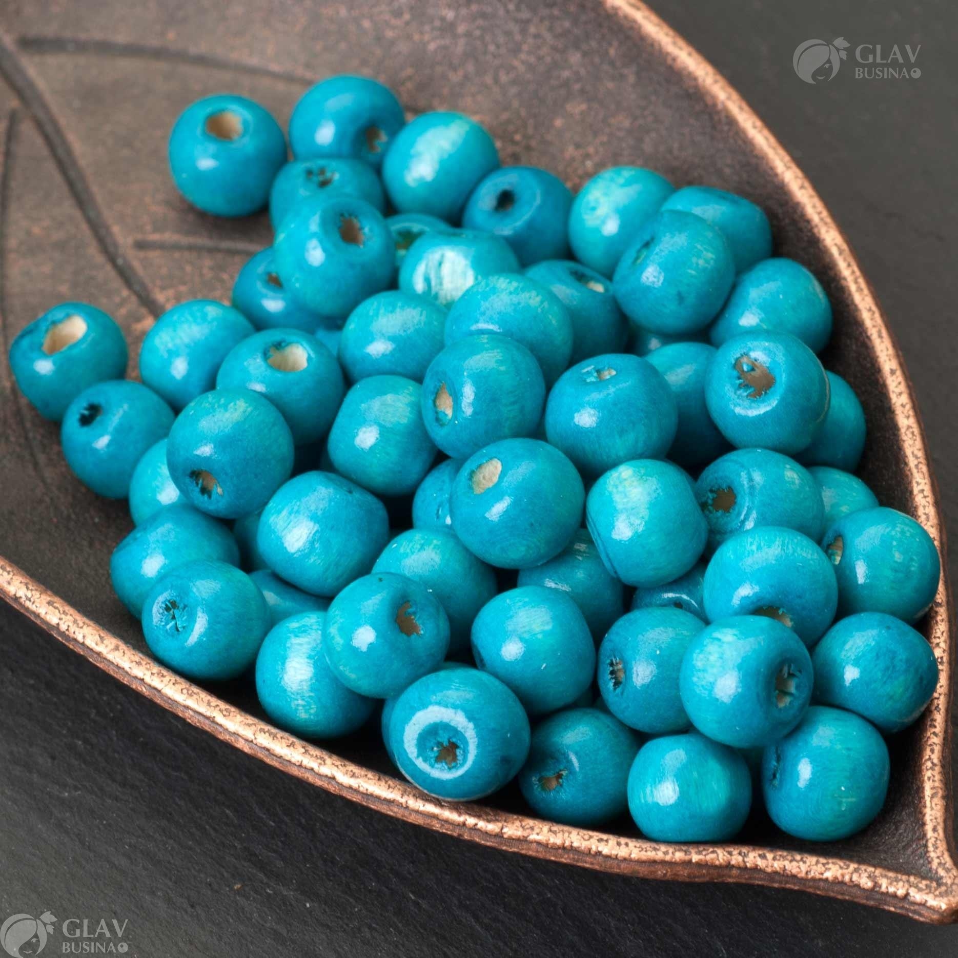 ОПТ (350 бусин) Бусины деревянные, р-р 8х7мм, отв-е 3мм, ярко-голубые.