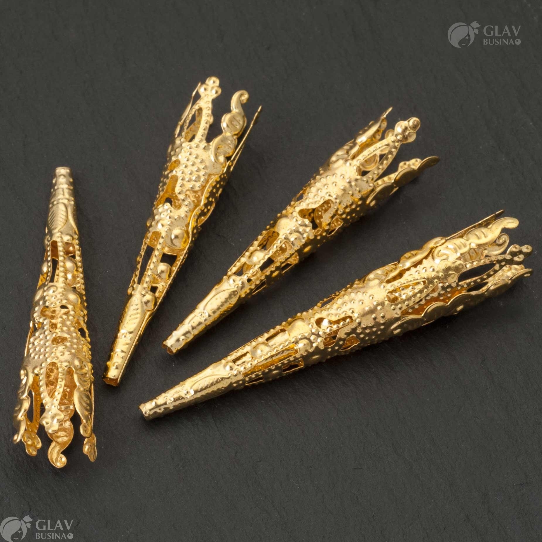 ОПТ (100 шт) Шапочки-конусы крупные железные, р-р 40х8мм, отв-е 1мм,цвет русское золото.