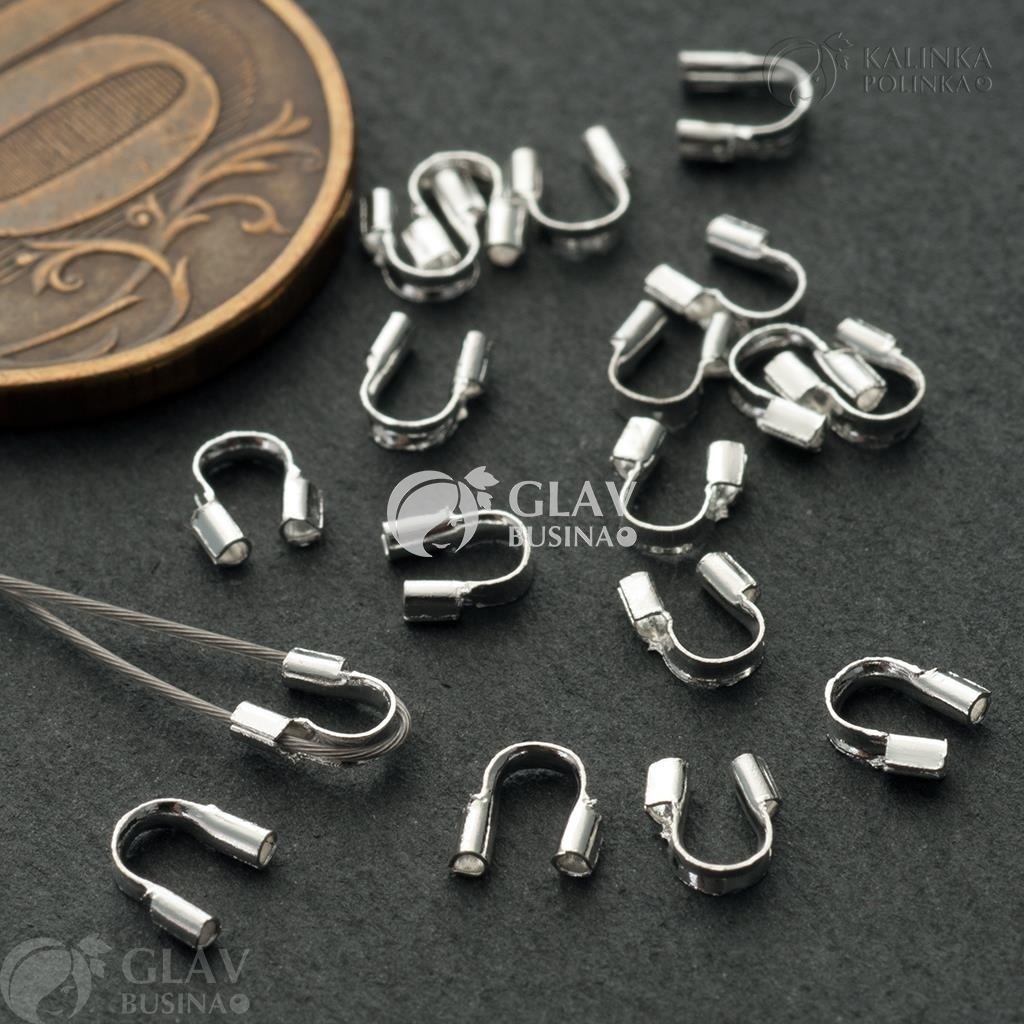 ОПТ (1000 шт) Латунный протектор для защиты ювелирного тросика толщиной до 0.7мм, цвет серебро.