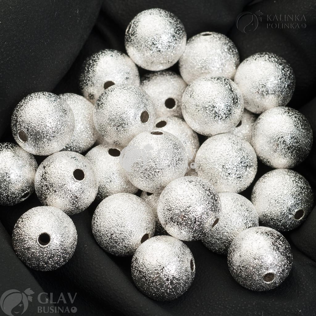 ОПТ (100 бусин) Бусины Звездная пыль латунные, цвет серебро, диам. 10мм, отв-е 1.8мм.