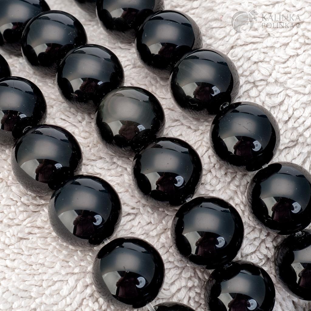 Бусины черного обсидиана, шар 14мм, отв-е 1.2мм, иризация от темно-серого к черному.
