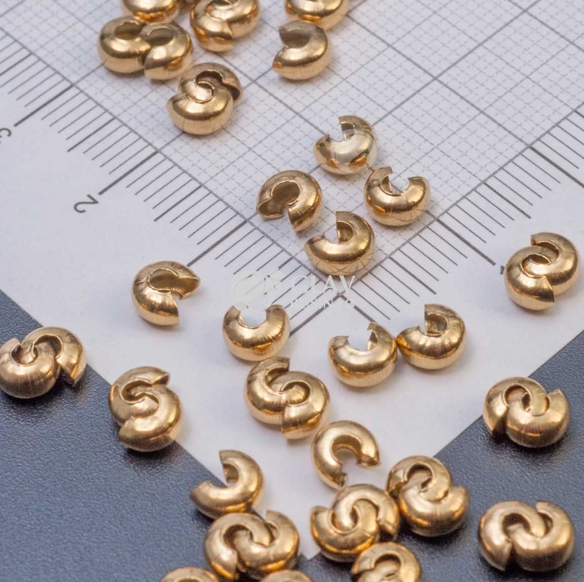 ОПТ (20 шт) Шапочки для кримпов из хирургической стали, под кримп до 2 мм, р-р 5х4 мм, долговечное золотое покрытие.