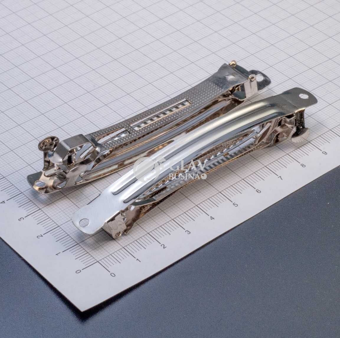 ОПТ (10 шт) Основы для заколки-автомата, р-р 98х10 мм, железо, цвет платина, цена за 2 шт.