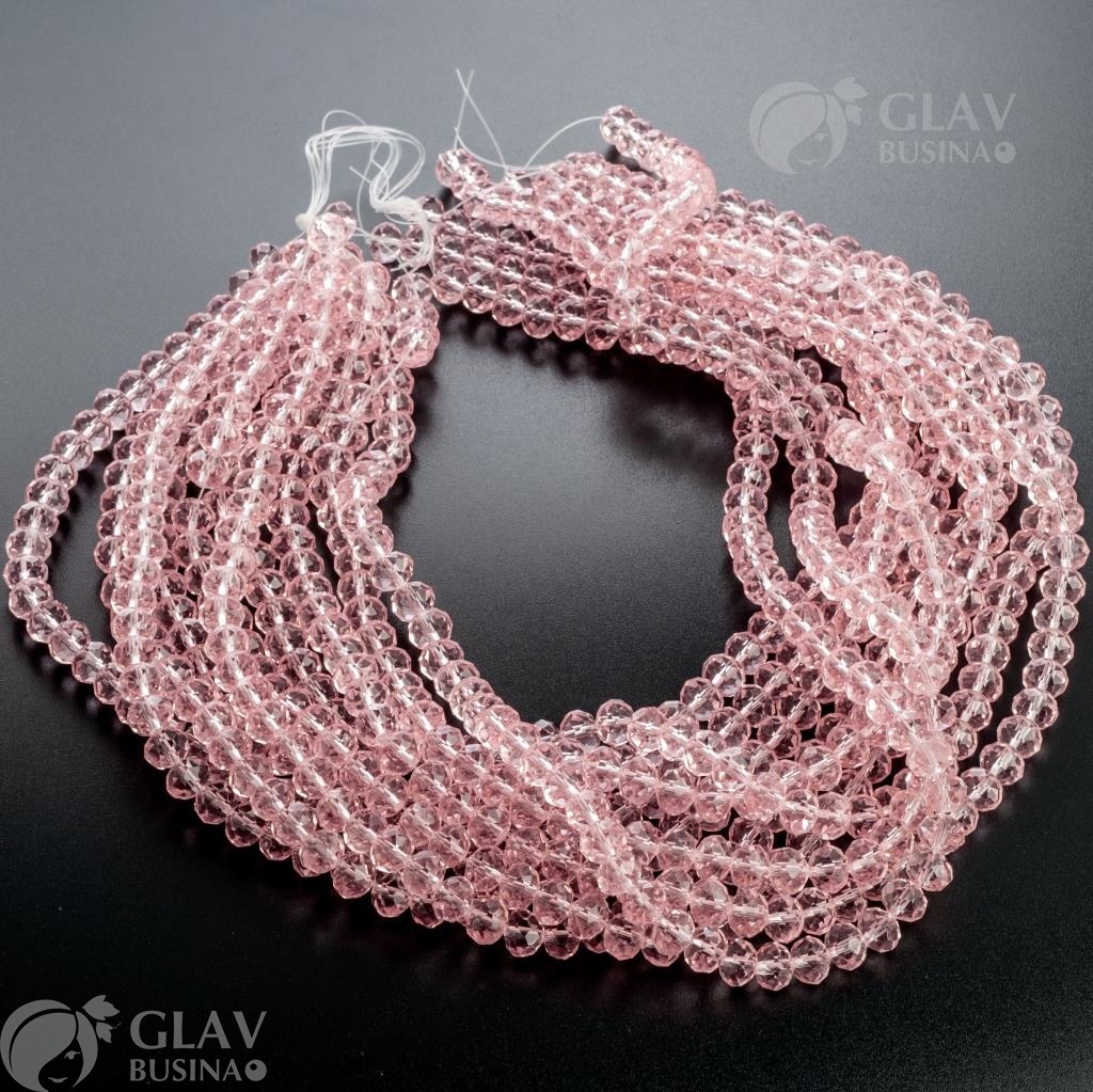 ОПТ (10 ниток) Нитка граненых хрустальных бусин-ронделей, р-р 8х6мм, длина нитки 41см, бусин около 68шт, розовые.