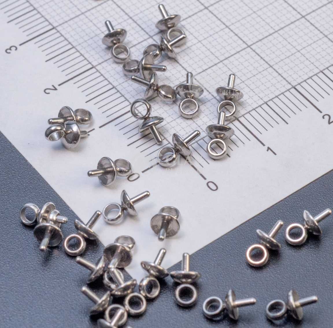 Держатели для кулонов штифтовые из хирургической стали, цвет стальной, р-р 7х4х1мм, отв-е 2 мм.