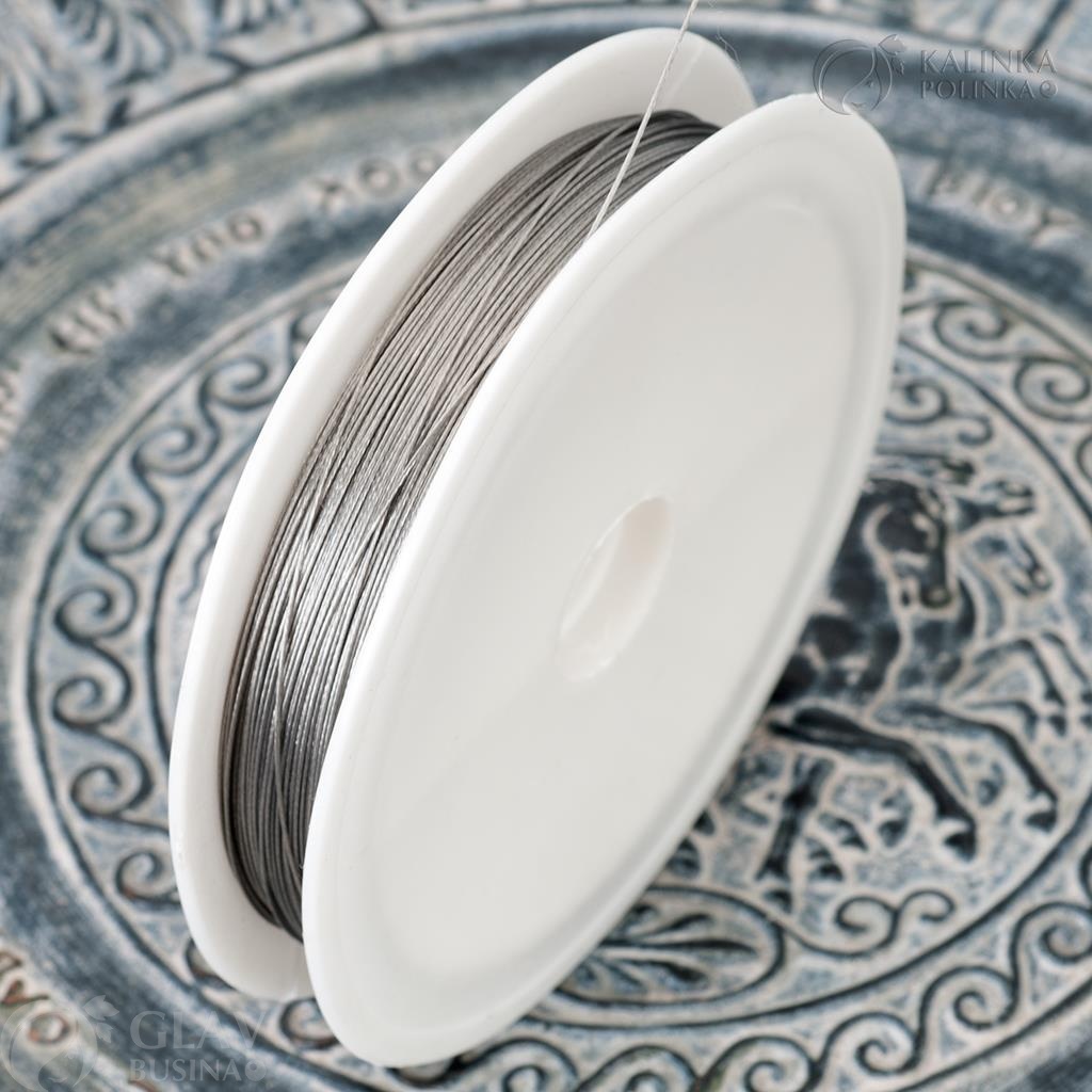 ОПТ (10 катушек) Ювелирный тросик (ланка) на катушке, диам. 0.38мм, длина ок. 26 метров, цвет платина.
