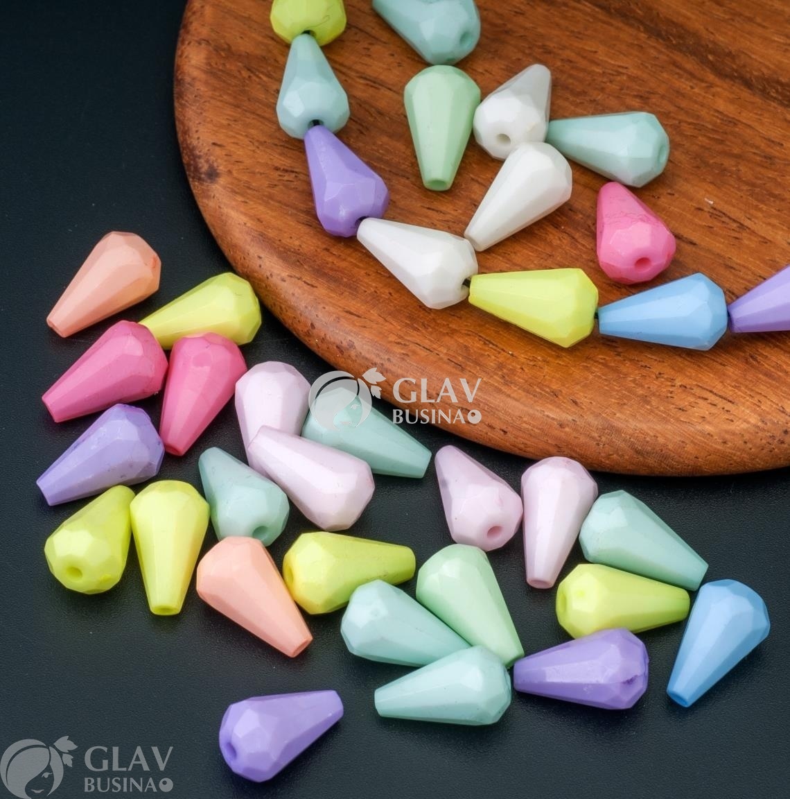 ОПТ (2500 бусин) Бусины акриловые не прозрачные ювелирные камушки, цвет каремельный микс, 12х7мм, отв. 1,5мм.