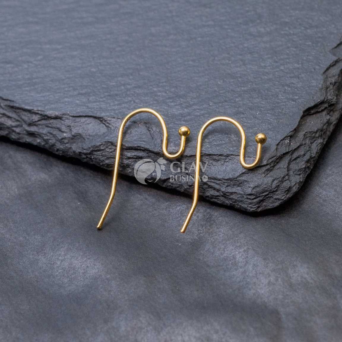 Швензы-крючки, р-р 21х6х1мм, натуральная позолота 18K, диам шарика 2мм, долговечные, хирургическая сталь.