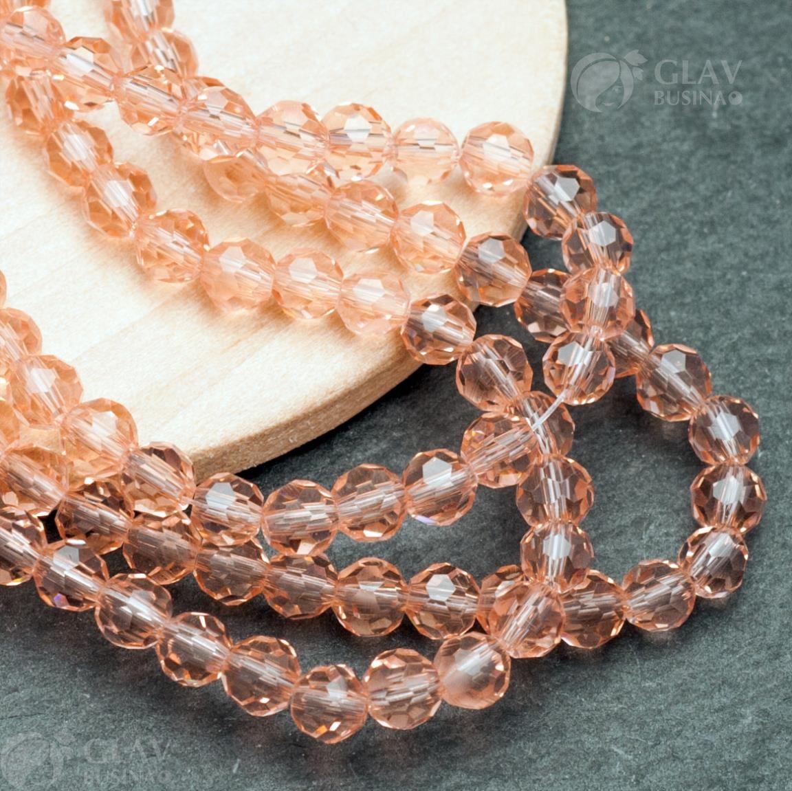 Нитка круглых граненых стеклянных бусин: 95 бусины/ 35 см, р-р 4.2х4мм,  отв-е 0.8мм,  цвет персиковый.