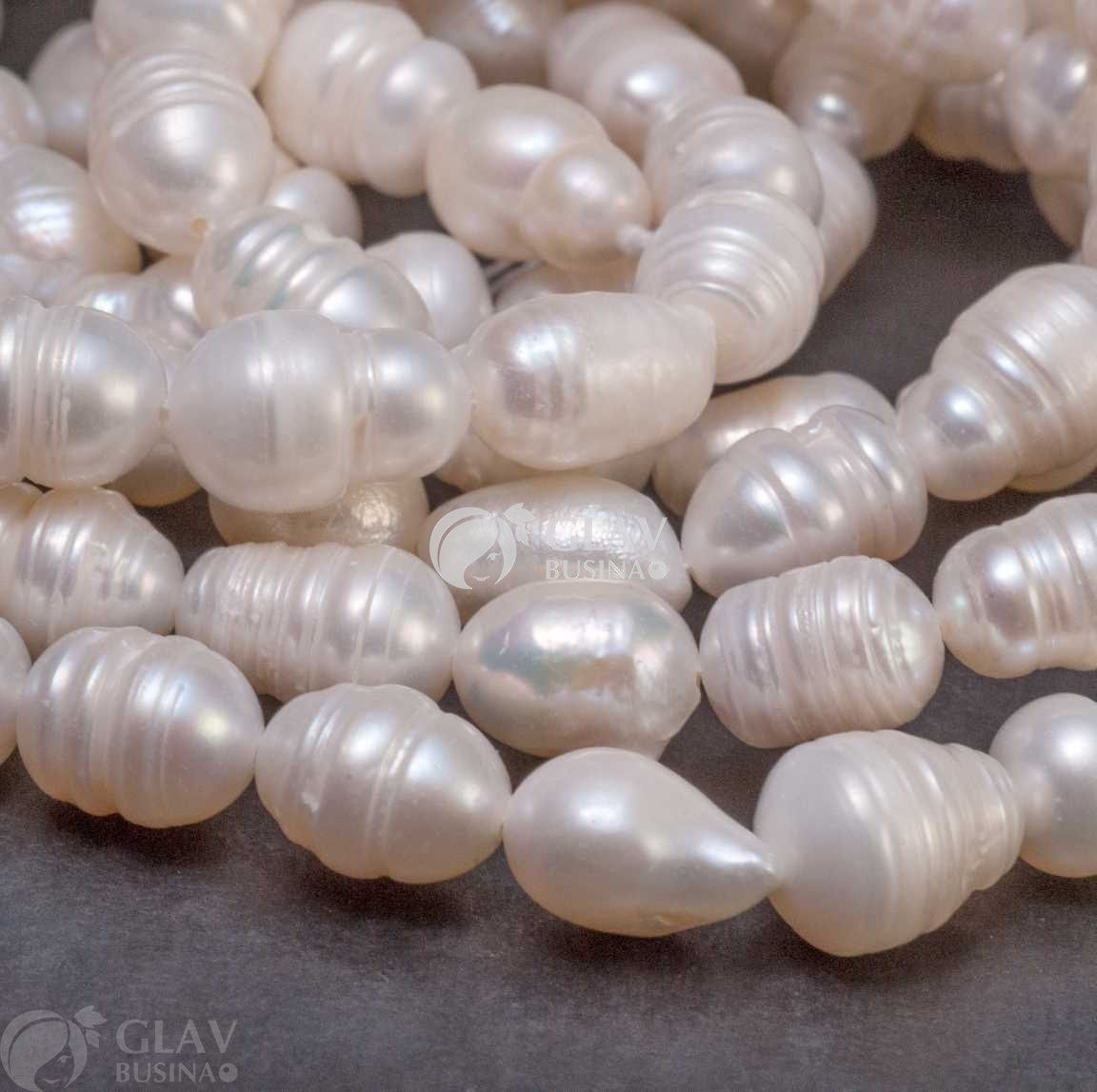 ОПТ (10 бусин) Жемчуг пресноводный, натуральный, рис с полосочками, р-р 9-10х7-8мм, отв. 0.8мм, белый.