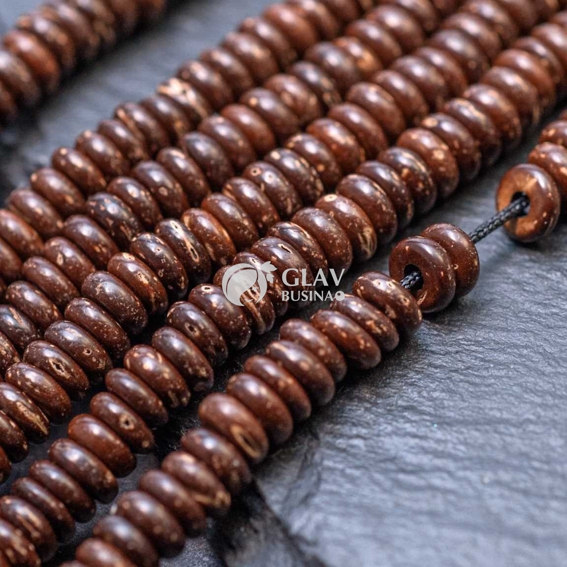 ОПТ (400 бусин) Бусины-хейши из оболочки кокосового ореха, цвет коричневый, р-р 5х2мм, отв-е 1,5мм.