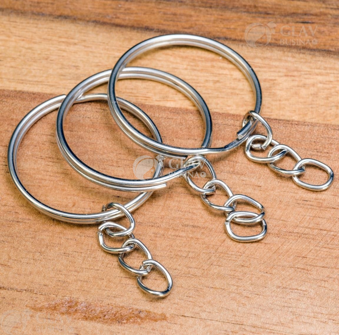 ОПТ (500 шт) Кольцо для ключей с цепочкой железное, цвет платина, р-р. кольца 24х2х1мм, цепочка 20мм, звено 6х5х0.9мм.