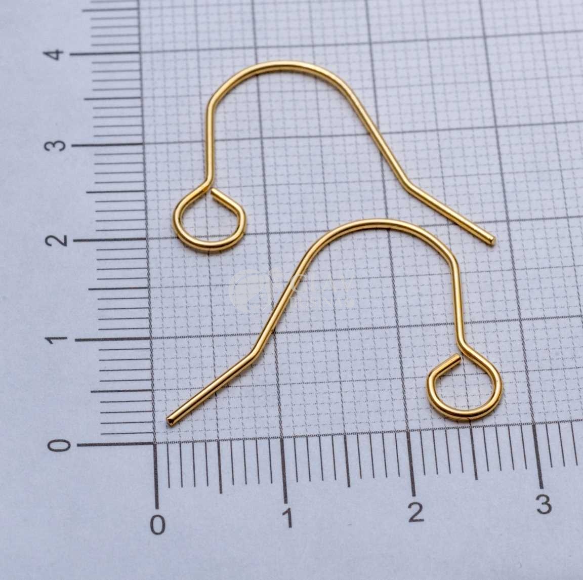 Швензы-крючки, натуральная позолота 18K, р-р 20х0.9мм, отв-е петли 4.6мм, долговечные, хирургическая сталь.