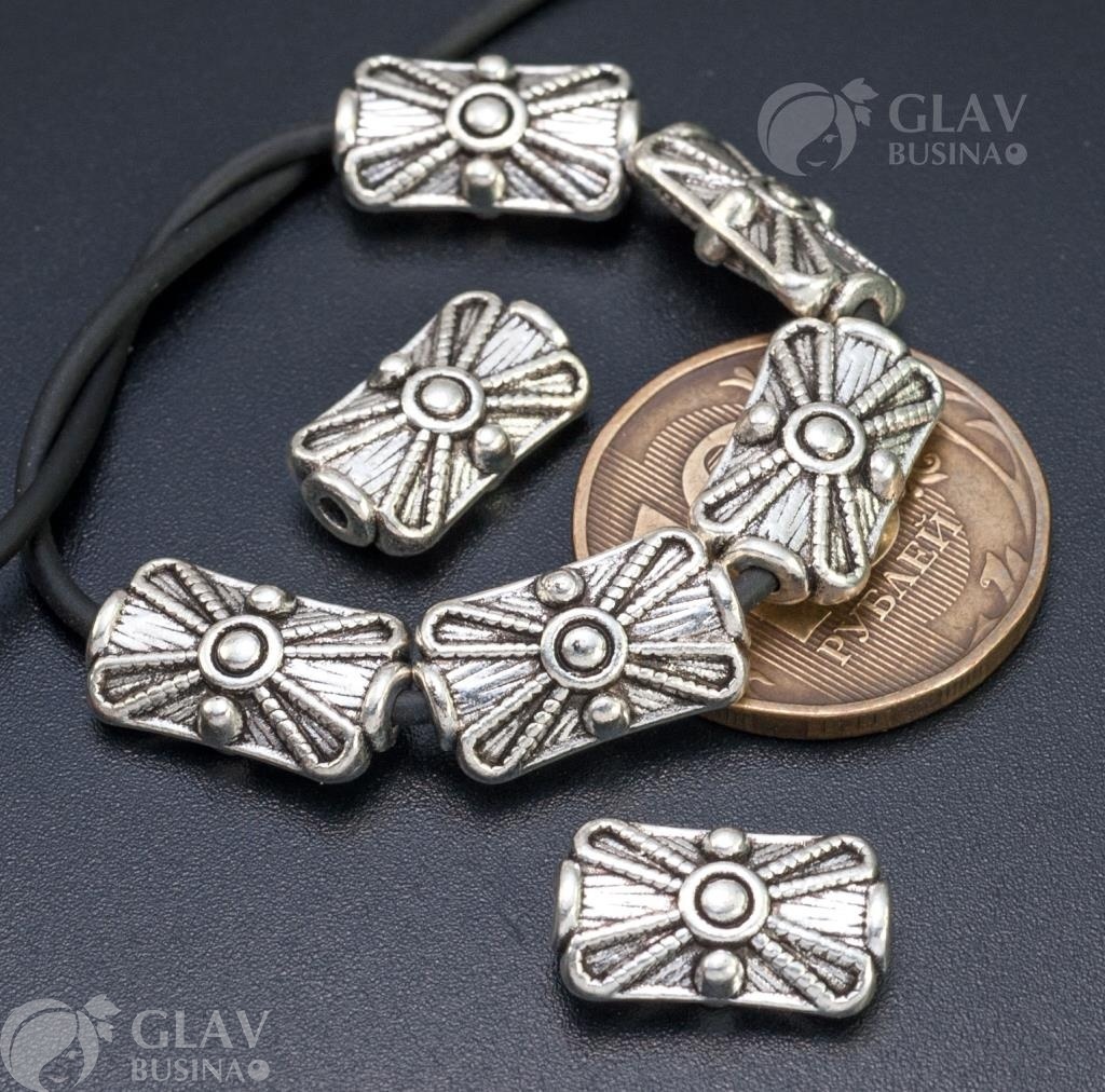 ОПТ (50 бусин) Бусины из бижутерного сплава, р-р 15х9х5.5мм, отв-е 2мм, цвет чернёное серебро. 10 шт.