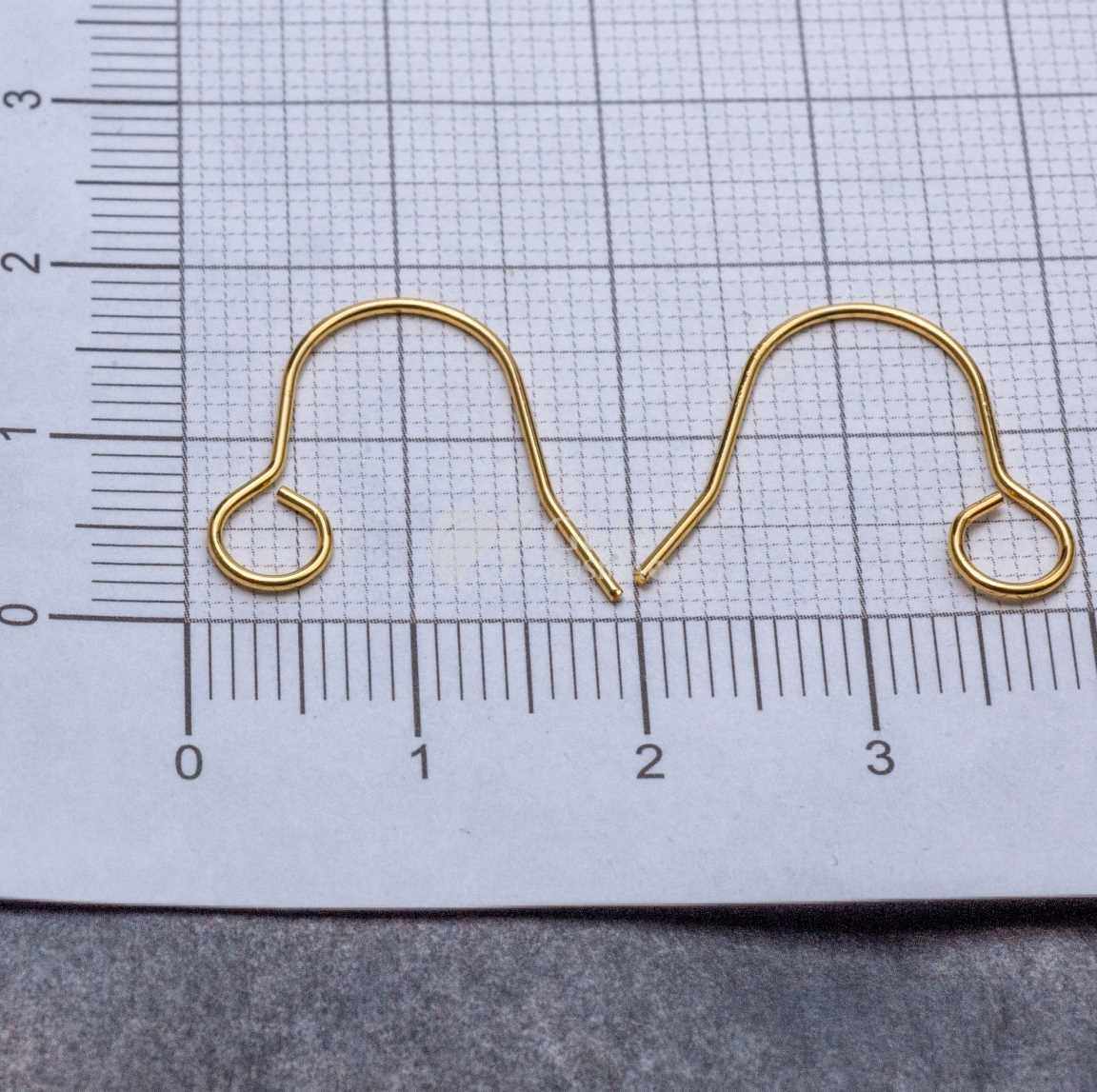 Швензы-крючки, р-р 18х0.7мм, отв-е петли 4мм, натуральная позолота 18Kе, хирургическая сталь.