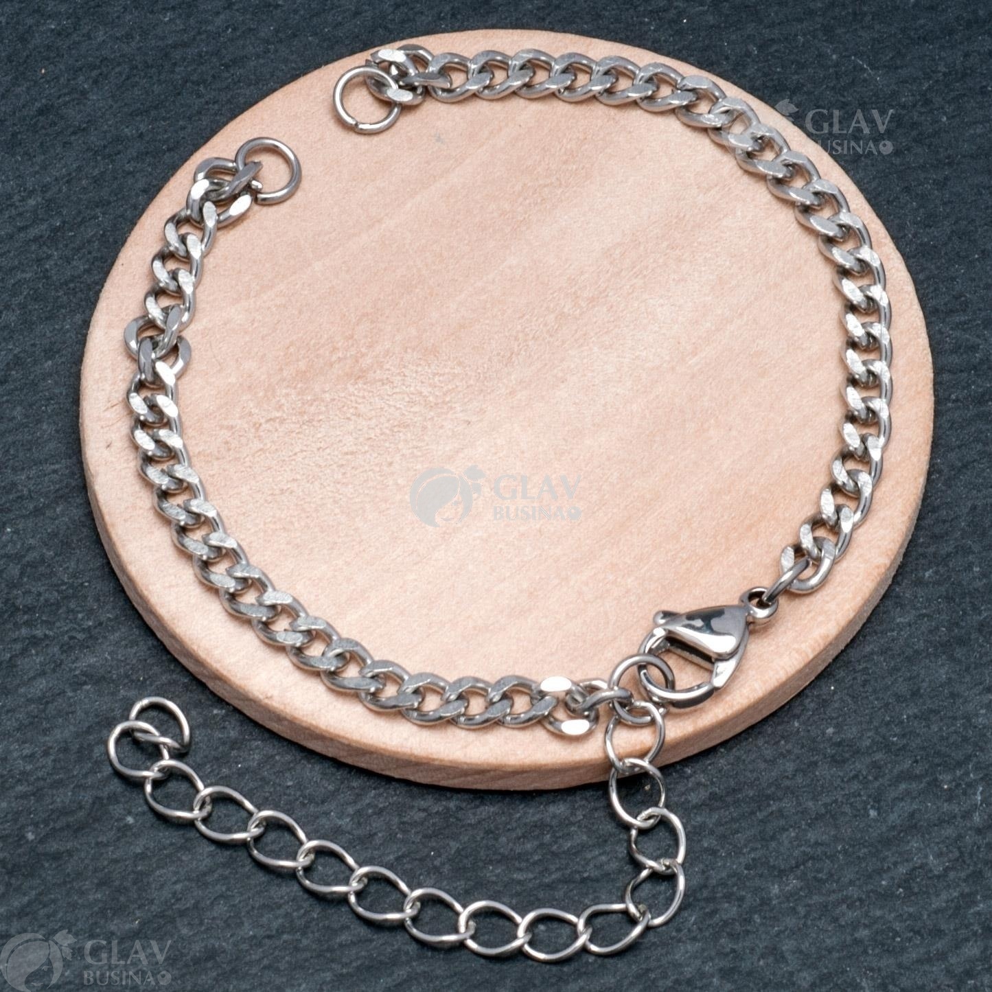 ОПТ (50 шт) Основа для браслета с карабином, витая цепочка из хирургической стали, р-р 5х3.6х1мм, длина 16 см, удлинительная цепочка 6 см.